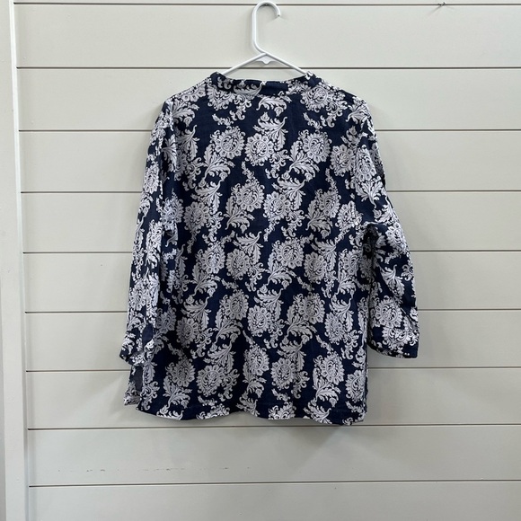 Marisa Christina Blue and White 3/4 Sleeve Buttoned Blouse - Picture 2 of 5